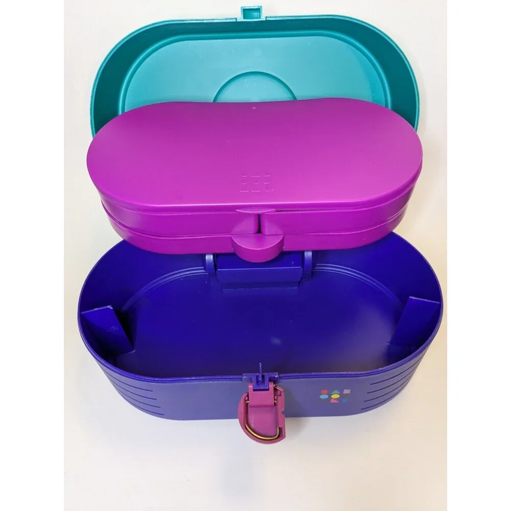 Vintage Caboodles Makeup Case Teal Purple Pink Mirror 3 Tier Organizer Girl 2640